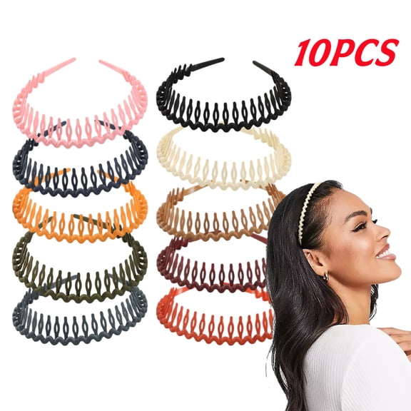 10 Pack Plastic Hair Bands with Teeth, Thin Headbands for Women Girls, Non Slip Hair Comb Head Bands Hair Accessories