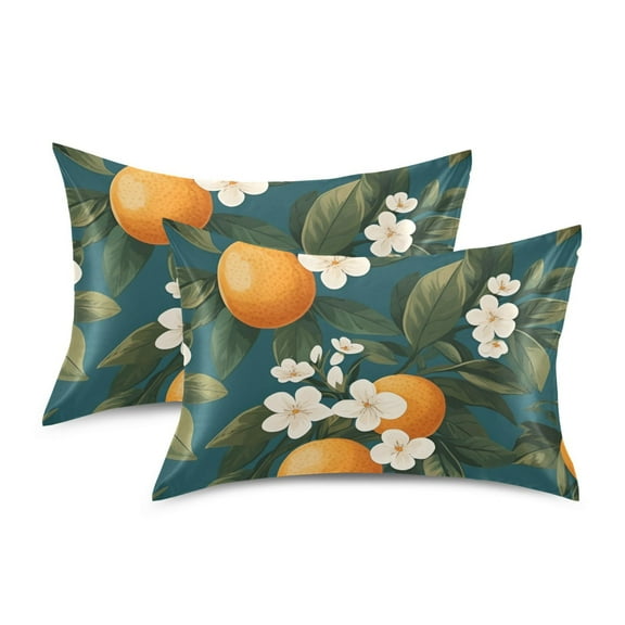 Yayeee Pillowcase Standard Size Set of 2 Satin Wrinkle Resistant Pillow Case, Green Floral Orange