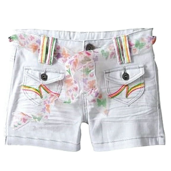 SO Big Girl's Belted Inner Adjustable Waistband White Denim Shorts Size 8