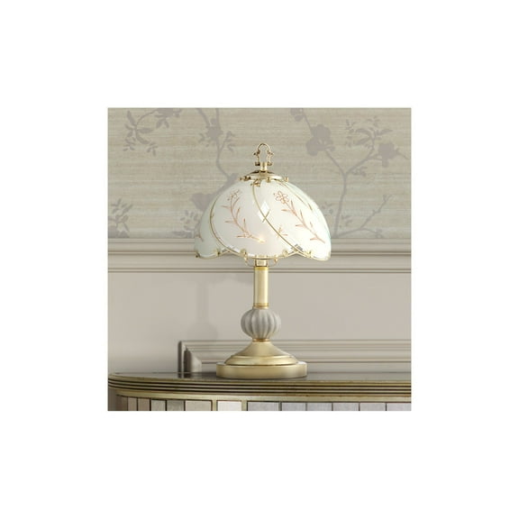 Regency Hill Traditional Accent Table Lamp 15" High Polished Brass Floral Etched Glass Shade Touch On Off for Bedroom Bedside