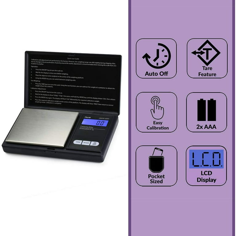 Series Digital Pocket Weight Scale, Stainless-Steel Backlit LCD 100g x 0.01g, (Black), AWS-100-Black - American Weigh Scales