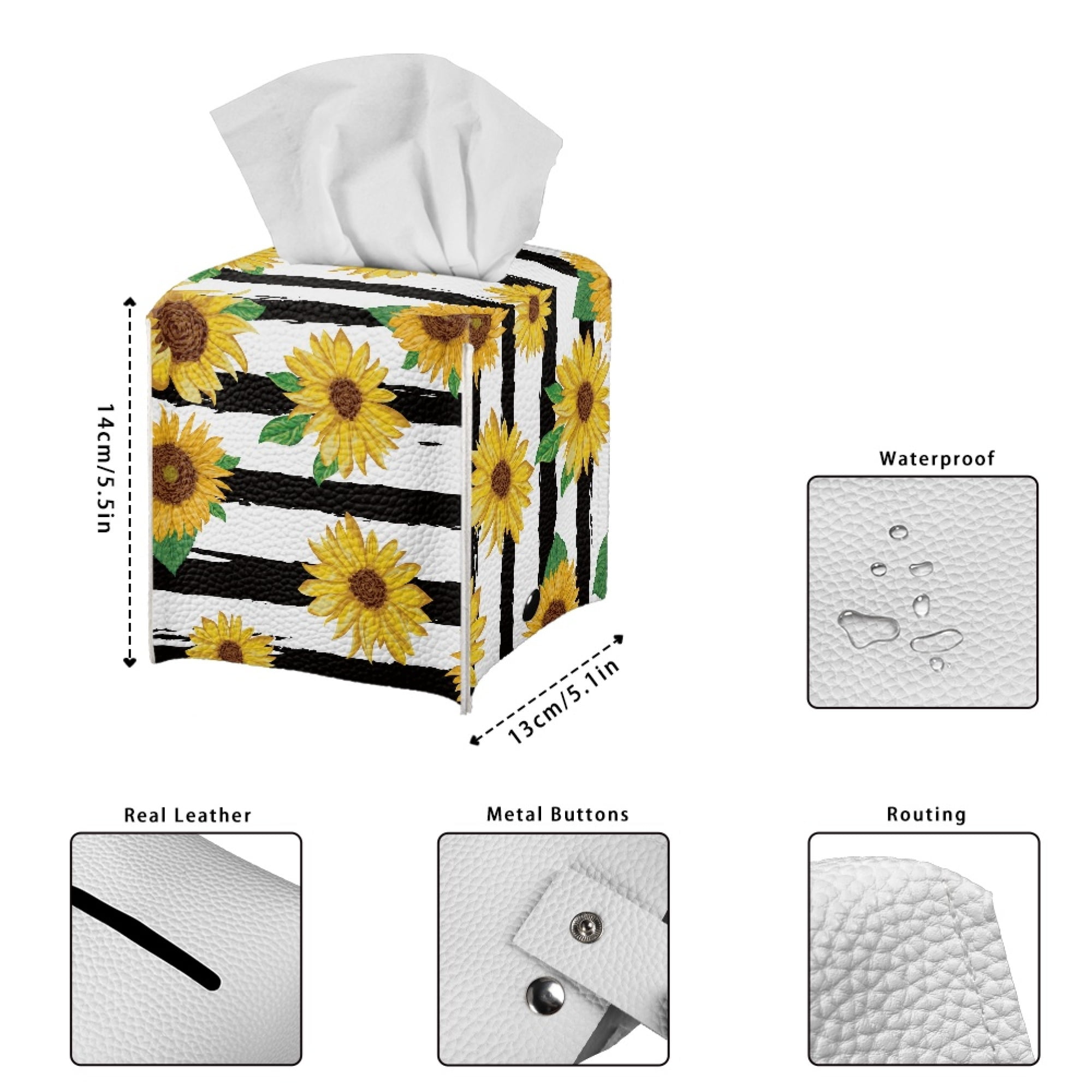 Bivenant Store Sunflower Pattern Tissue Holder Decorative Tissue Cover  Square Box,Black and White Stripes