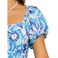 thumbnail image 5 of DARING DIVA Square Neck High Waist Smocked Back Flowy Tiered Maxi Dress L Blue, 5 of 6