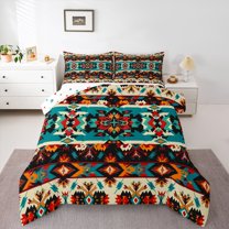 Homewish Boho Flower 3-Piece Full Size Comforter Sets For Boys Girls,Tribal Aztec Bedding Comforter Set,Bohemian Hippie Theme Lightweight Bedding Sets,Super Cozy Room Decor,Reversible