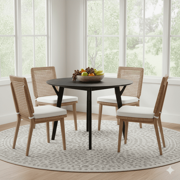 GOMYHOME 42" Round Dining Table for 4, Modern Wooden Kitchen Table with Solid Wood Legs, Black