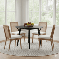 GOMYHOME 42" Round Dining Table for 4, Modern Wooden Kitchen Table with Solid Wood Legs, Black