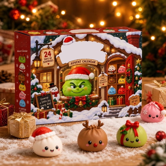 2026 New Mystery Green Monster Christmas Dumpling Squishy Advent Calendar, 24 Days Countdown Blind Box with Random Cute Monster Dumpling Squeeze Toys, Stress Relief Fidget Gift for Kids and Adults