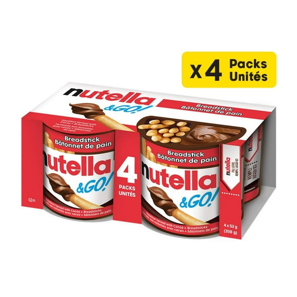 NUTELLA & GO! Hazelnut And Cocoa Spread With Breadsticks, Snack Packs, Perfect Bulk Snacks for Kids, 52g, Pack of 4