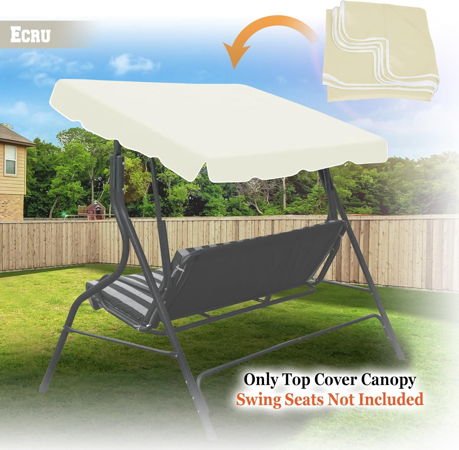 ALUVIERA Patio Swing Canopy Replacement Top Outdoor Seater Porch Swing Canopy Cover, Cover ONLY, （65"x45"，Ecru）