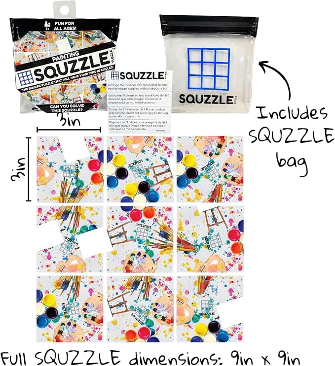 Squzzle Puzzle – 9-Piece Travel Puzzle Game | Screen-Free Brain Teaser Puzzle for Focus & Problem Solving | Collect All Designs | Teacher Gift | Middle School Classroom Center (Painting)