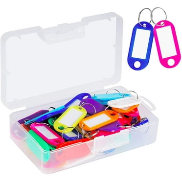 50 Pack Plastic Key Tags with Container, Key Labels with Ring and Label Window, 10 Colors