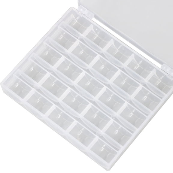 Plastic Empty Bobbins Case, Sewing Machine Bobbin Organizer Storage Clear Box for 25 Spools, Durable Spool Box Bobbin Organizer 25 Grids Bobbin Storage Box, 1Pc(Clear,4.7x3.9")