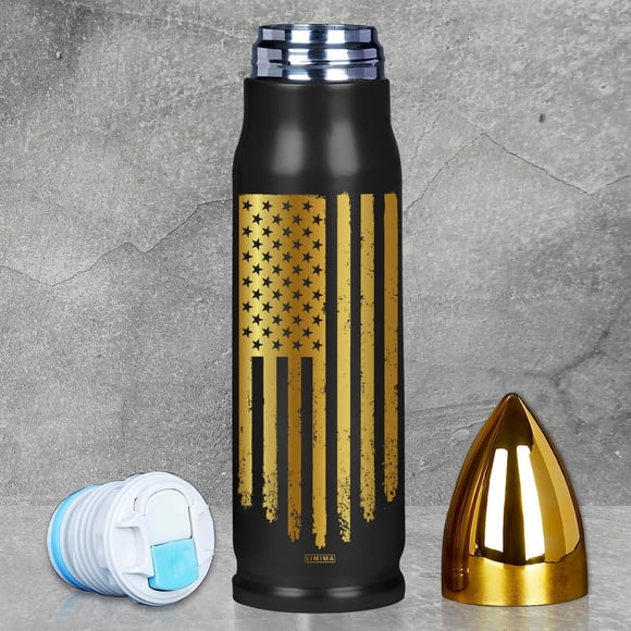 Vaso Tumbler Limima Negro y Dorado con Bandera Americana de Acero Inoxidable de 500 ml