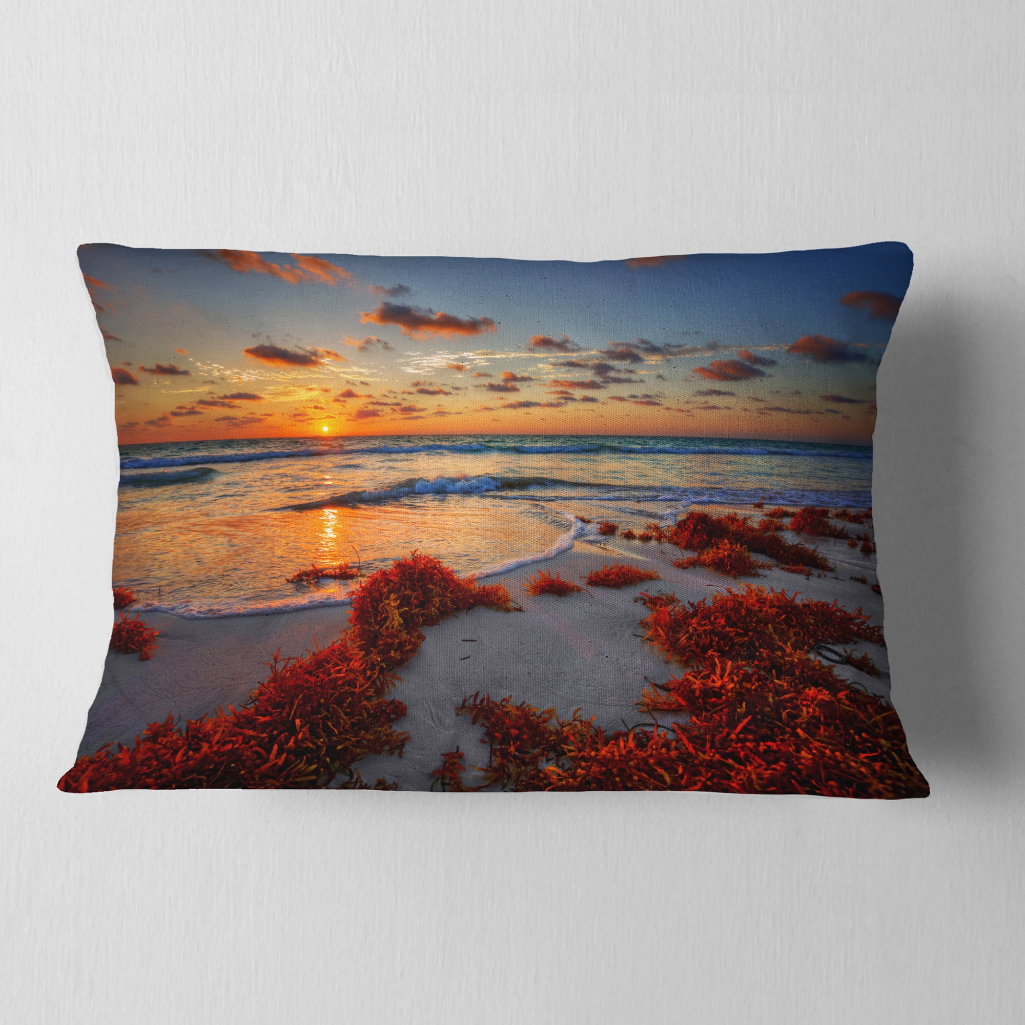 Designart Beautiful Shore and Cloudy Sky - Landscape Printed Throw Pillow - 12x20