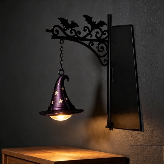 Library Lantern Mini Bookshelf Lamp-Mini Witch Hat Bookshelf Lantern, Cordless, Slim Design, With Hanging Lantern. Fits Between Books. Shelf Decor Halloween Gifts for Book Lovers