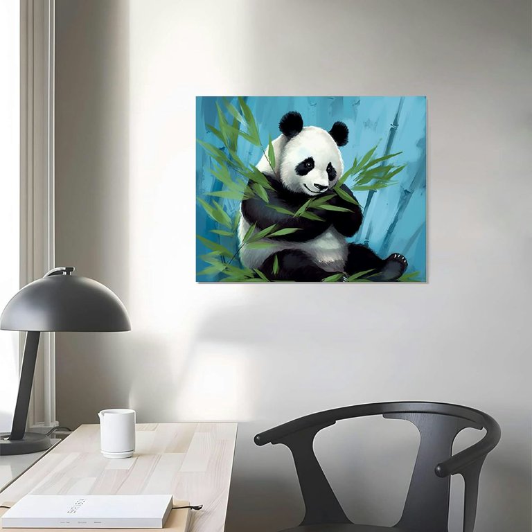 LZIMU Funny Panda Canvas Wall Art - 16x16 Inch Framed Graffiti Animal Print For Kids Room