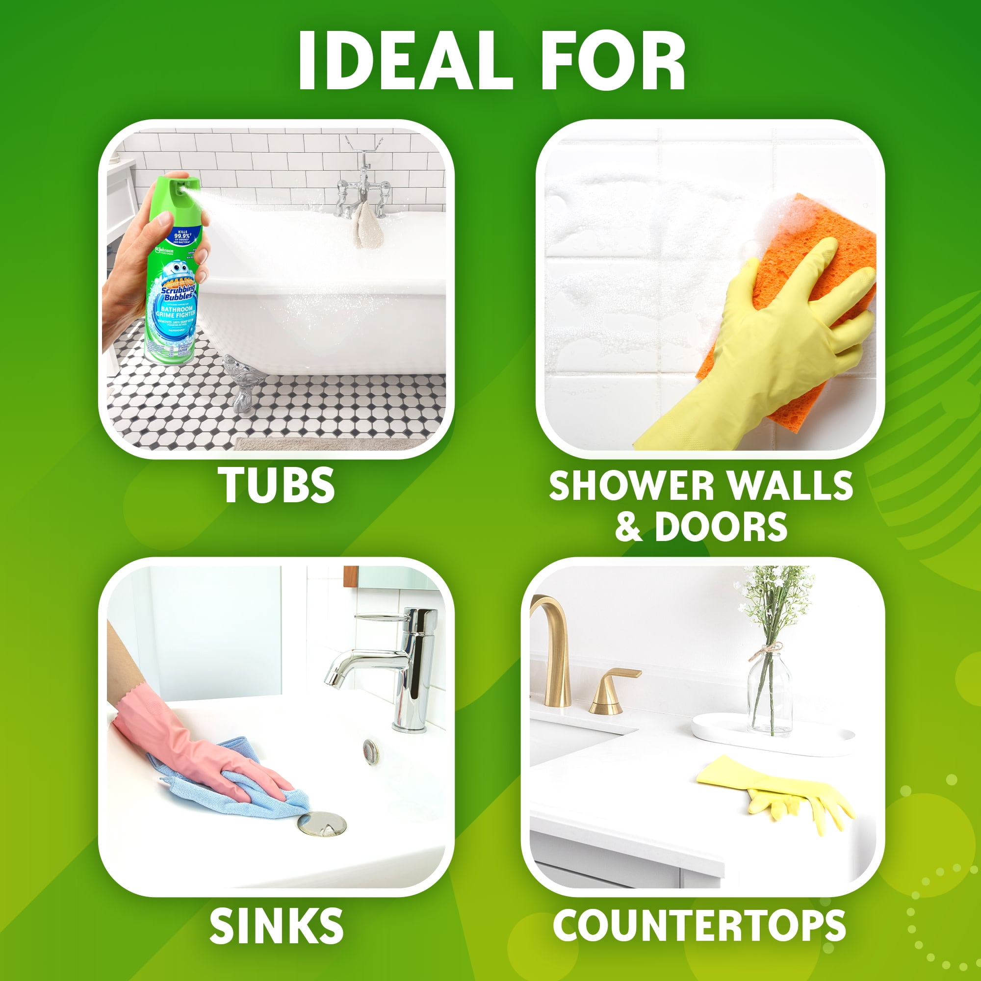 Scrubbing Bubbles Disinfectant Bathroom Shower & Tub Cleaner Grime Fighter Aerosol Spray, Rainshower, 20 oz