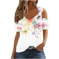 thumbnail image 2 of iHengLiXing Plus Size Womens Tops Dressy Casual Women's New Short-sleeved Off-the-shoulder Cutout Casual Printed Top Multicolor M, 2 of 5