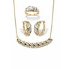 PalmBeach Jewelry Diamond Accent Gold-Plated Diagonal Banded S-Link Necklace, Hoop Earrings and Ring 3-Piece Set 18"