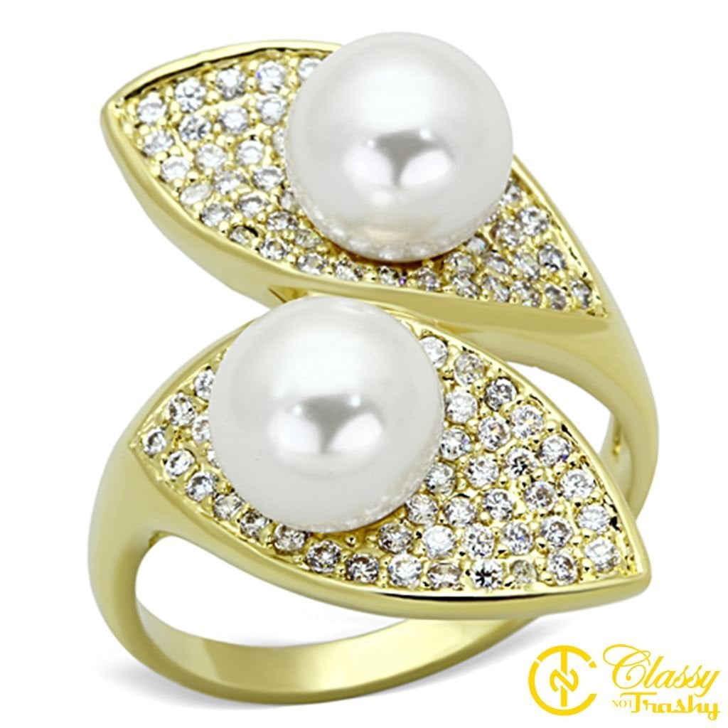 Classy Not Trashy White Faux Pearls With Flowers Womens Earring