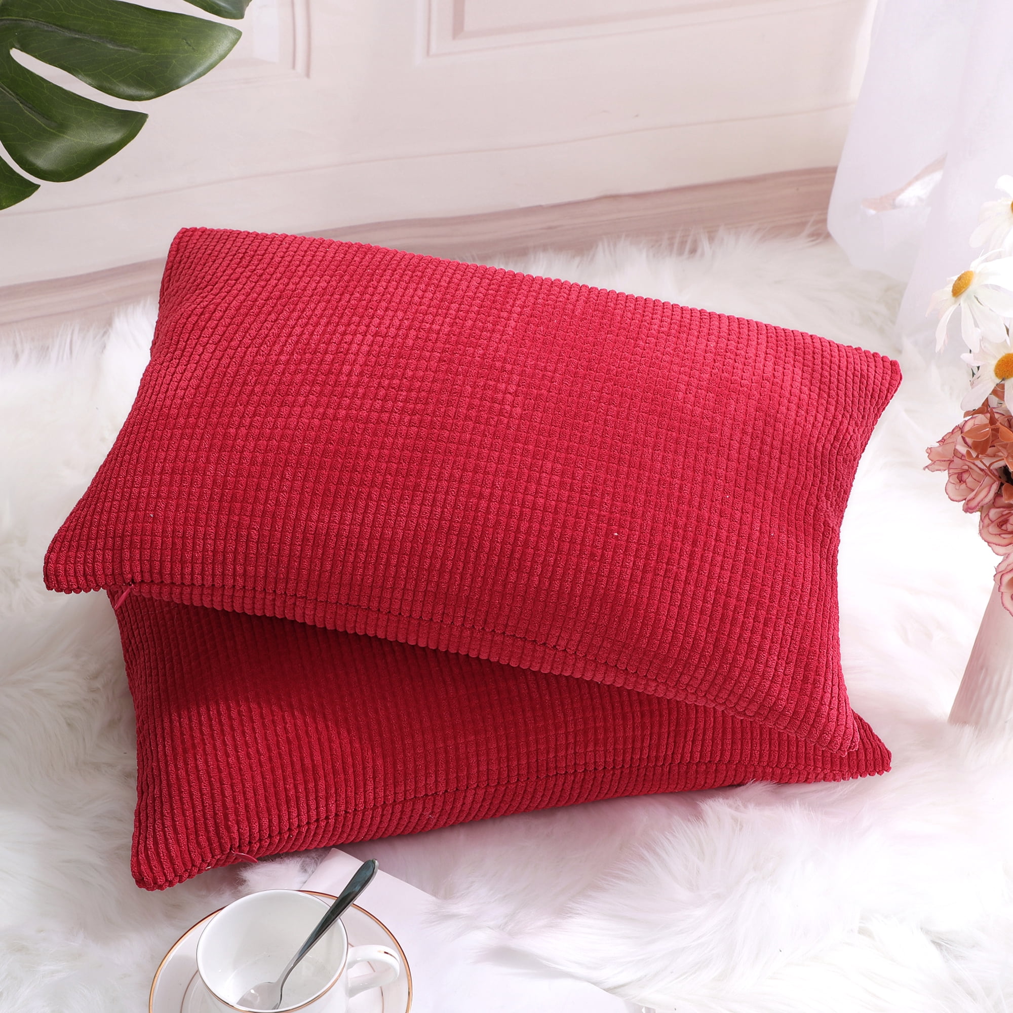 Unique Bargains 2-Pack Corduroy Decorative Throw Pillow Covers Red 12" x 18"