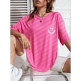 thumbnail image 1 of RWJDXD T-Shirt en Coton à Manches Courtes Imprimé Happy Expression pour Femmes Street Hip Hop Vêtements Respirants Tout-Temps Col Rond T-Shirts pour Femmes, 1 of 7