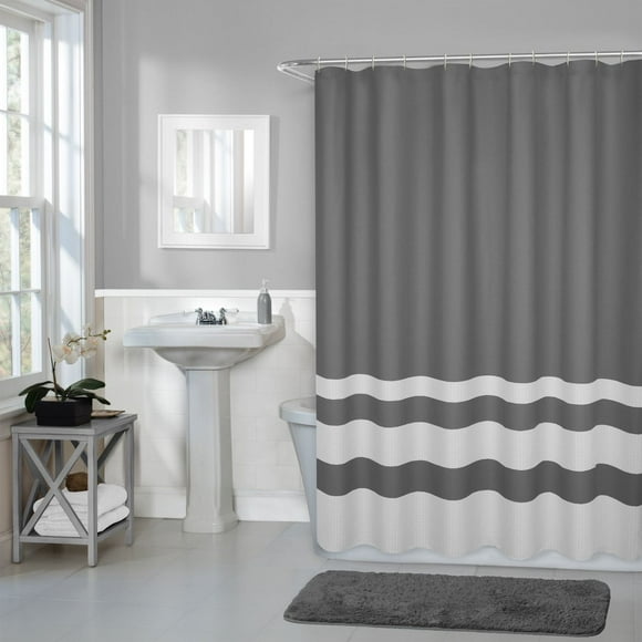Hometrends Textured Waffle Stripe Fabric Shower Curtain