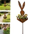 thumbnail image 2 of pdqouc 35 Inch Easter Metal Bunny Planter Garden Stake, Rustic Patina Finish Decorative Stake, Ideal for Outdoor Garden Yard, Perfect for Small Flowers Spring Display Decor, 2 of 7