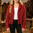 thumbnail image 2 of Krdevn Girls Western Cowboy Fringe Jacket, Suede Long Sleeve Lapel Collar Cropped Casual Outerwear Retro Country Style Kids Coat,, 2 of 9