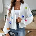 thumbnail image 2 of Binmer Women’s 3D Floral V-Neck Knit Cardigan Long Sleeve Button Front Ladies Casual Textured Floral Embellished Layering Sweater,Sizes S-XL, 2 of 6