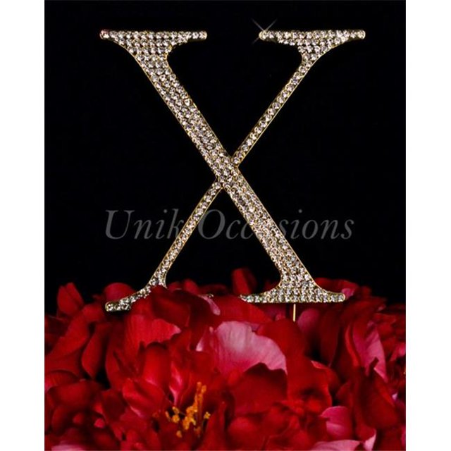 Unik Occasions Rhinestone Wedding Cake Topper Letter X, Gold, Large