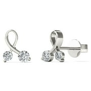 aaXia 10K White Gold 1/5 Carat TDW Diamond Ribbon Stud Earrings