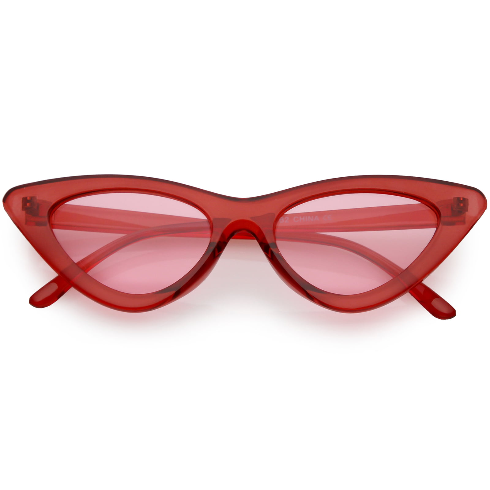 Womens Exaggerated Translucent Cat Eye Sunglasses Color Tinted Lens 48mm Red Pink