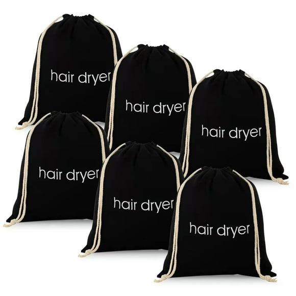 Bolsas para secador de pelo ERKXD (paquete de 3, 6 y 8) con cordón, para viaje y baño (6 unidades, color negro)