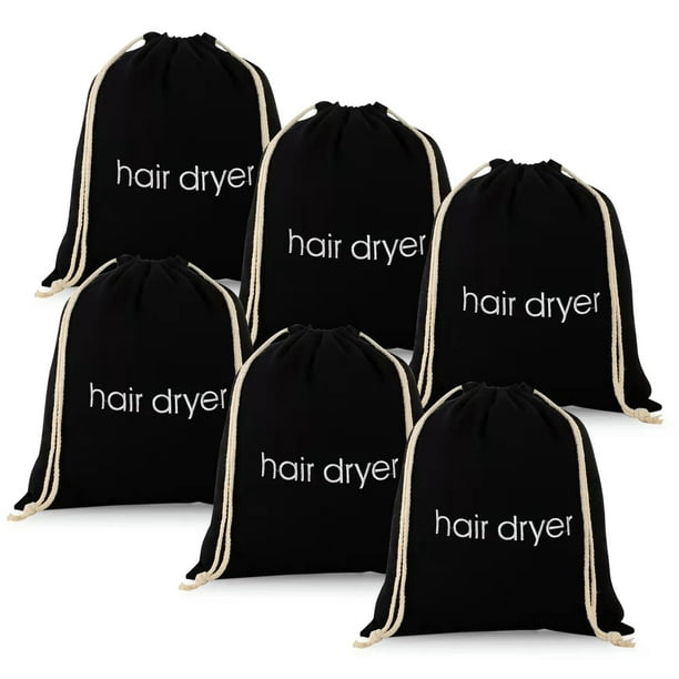 Bolsas para secador de pelo ERKXD (paquete de 3, 6 y 8) con cordón, para viaje y baño (6 unidades, color negro)