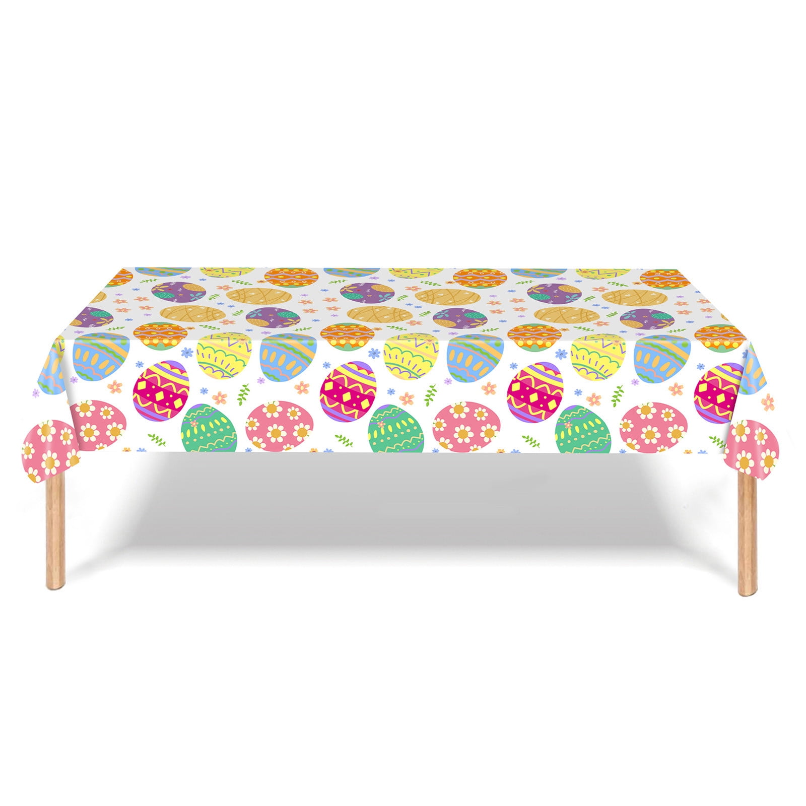 Easter Tablecloth with Bunnies and Eggs, Waterproof Washable Rectangular Table Cover for Easter Party Outdoor Brunch Picnic Dining