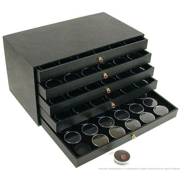 FindingKing - 120 Black Gem Jars & Jewelry Storage Case Display