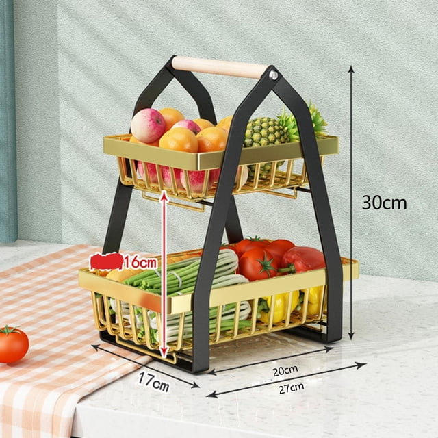 Cesta de almacenamiento desmontable de 2 niveles Baoblaze para cocina negro dorado