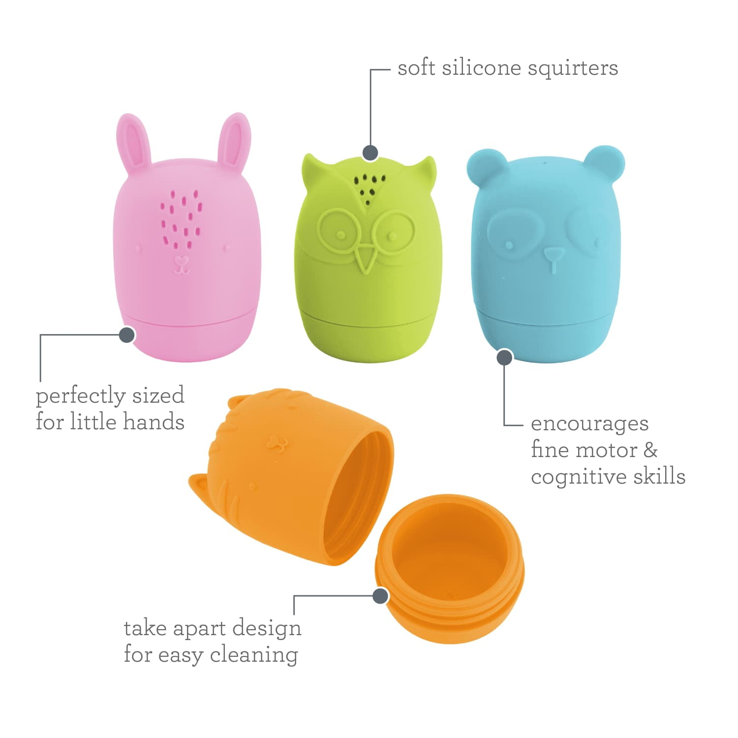 Infantino Clean Bath Silicone Squirters, for Babies 6-12 Months, Multicolor, 4-Pack