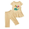 thumbnail image 2 of Odeerbi Toddler Girls 2 Piece Outfits Ruffle Tops Capris Set Summer Clothes Floral Print Round Neck Short Sleeve Flying Sleeves Top Elastic Waist Cropped Pants Two-piece Set Khaki, 2 of 5
