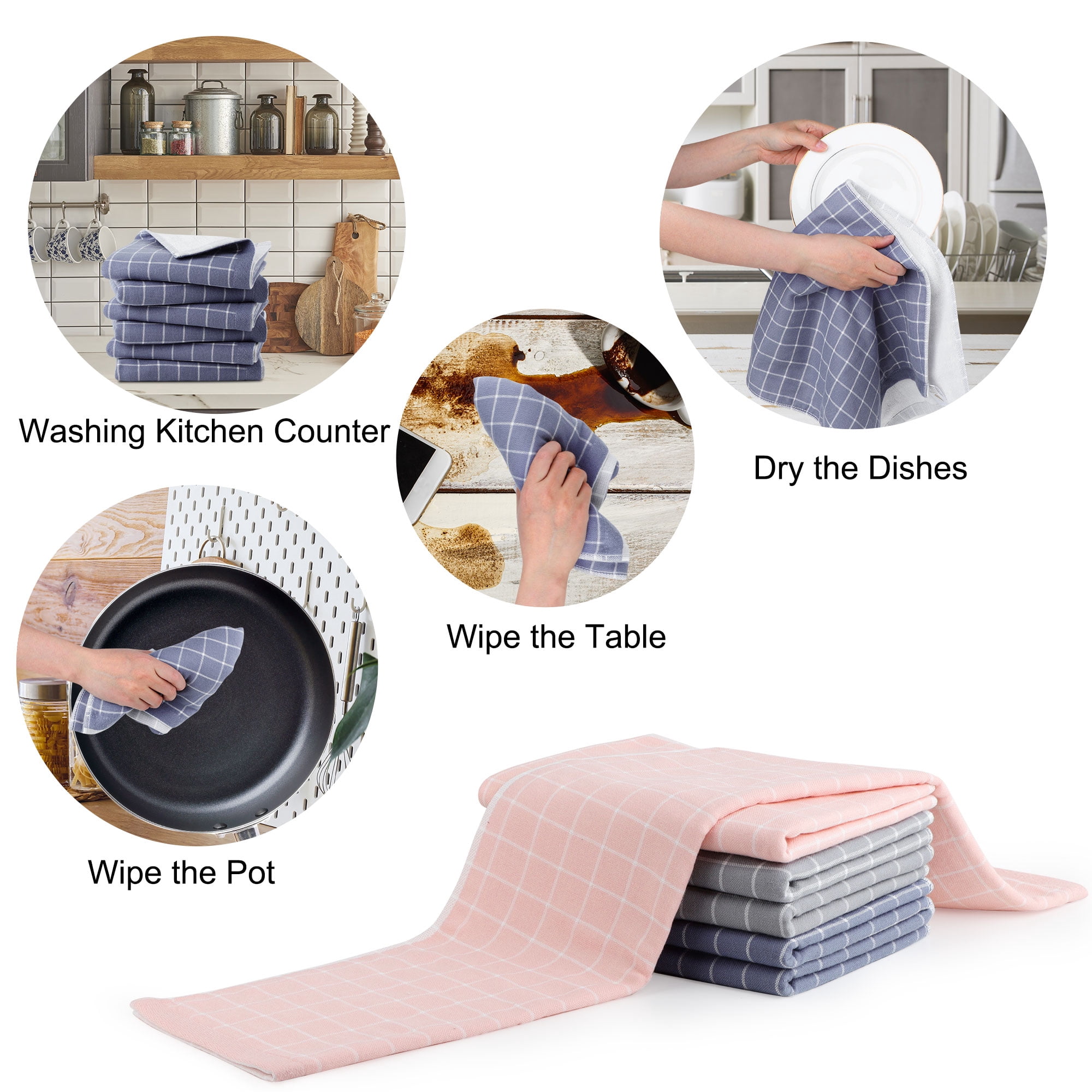 Unique Bargains 6-Pack Cotton Absorbent Plaid Kitchen Towels 13"x29" Multicolor