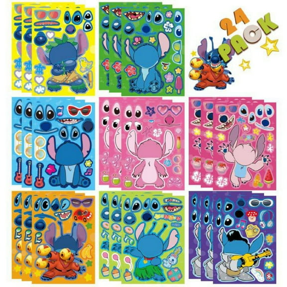 24 PCS Stickers DIY Kids Stickers with Changeable Faces Mixed & Matched with 8 Designed Characters Stickers for Party Decoration, Reward, Decor, Gift Idea