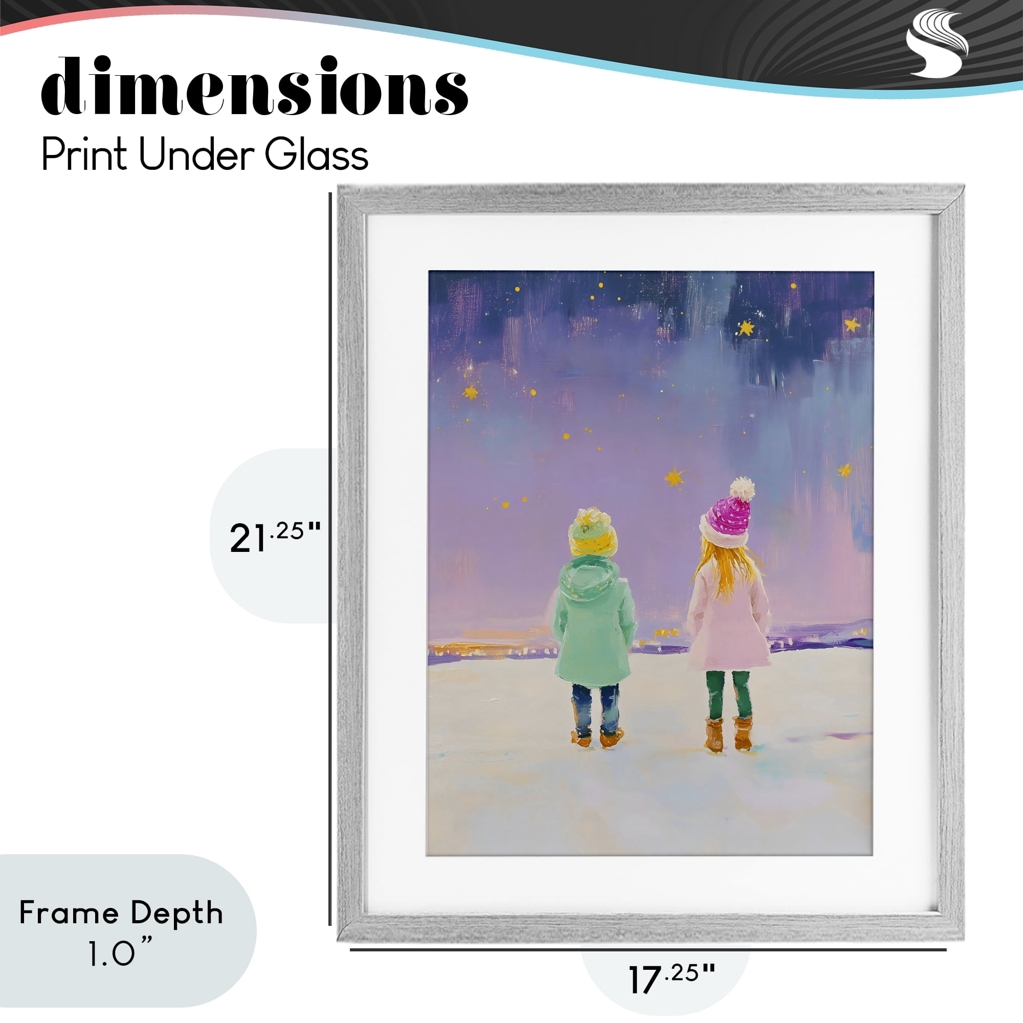 Stupell Industries Children Watching Starry Winter Sky Gray Framed Print Under Glass, design by The Prints Vibe