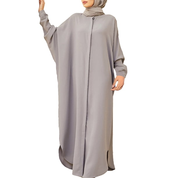Túnica musulmana para mujer: vestido largo con mangas murciélago, corte holgado, cuello redondo, poliéster, prenda de oración para todas las estaciones, talla única, diseño con capucha