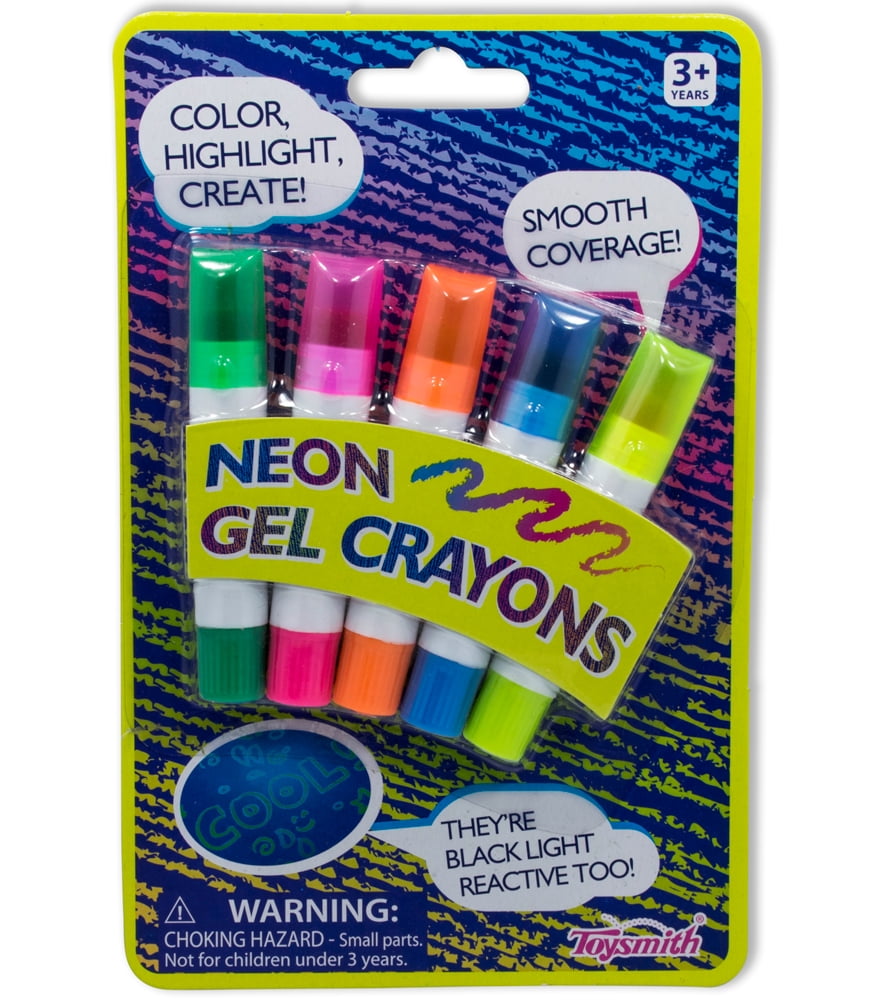 Toysmith Neon Gel Crayons 5Pack, Neon Blue, Green, Orange, Yellow, and
