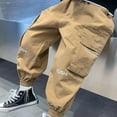 thumbnail image 4 of DEMISE Boys Khaki Pants Size 6 Boys Pants Boys Cargo Joggers Pants Elastic Waist Casual Jogging Trousers Bottom for Kids(Khaki,8-9 Years), 4 of 4