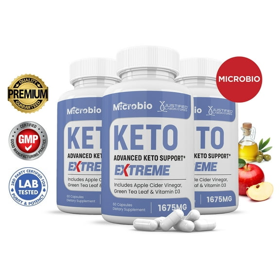 (3 Pack) Microbio Keto ACV Extreme Pills 1675mg Alternative to Gummies Dietary Supplement 180 Capsules