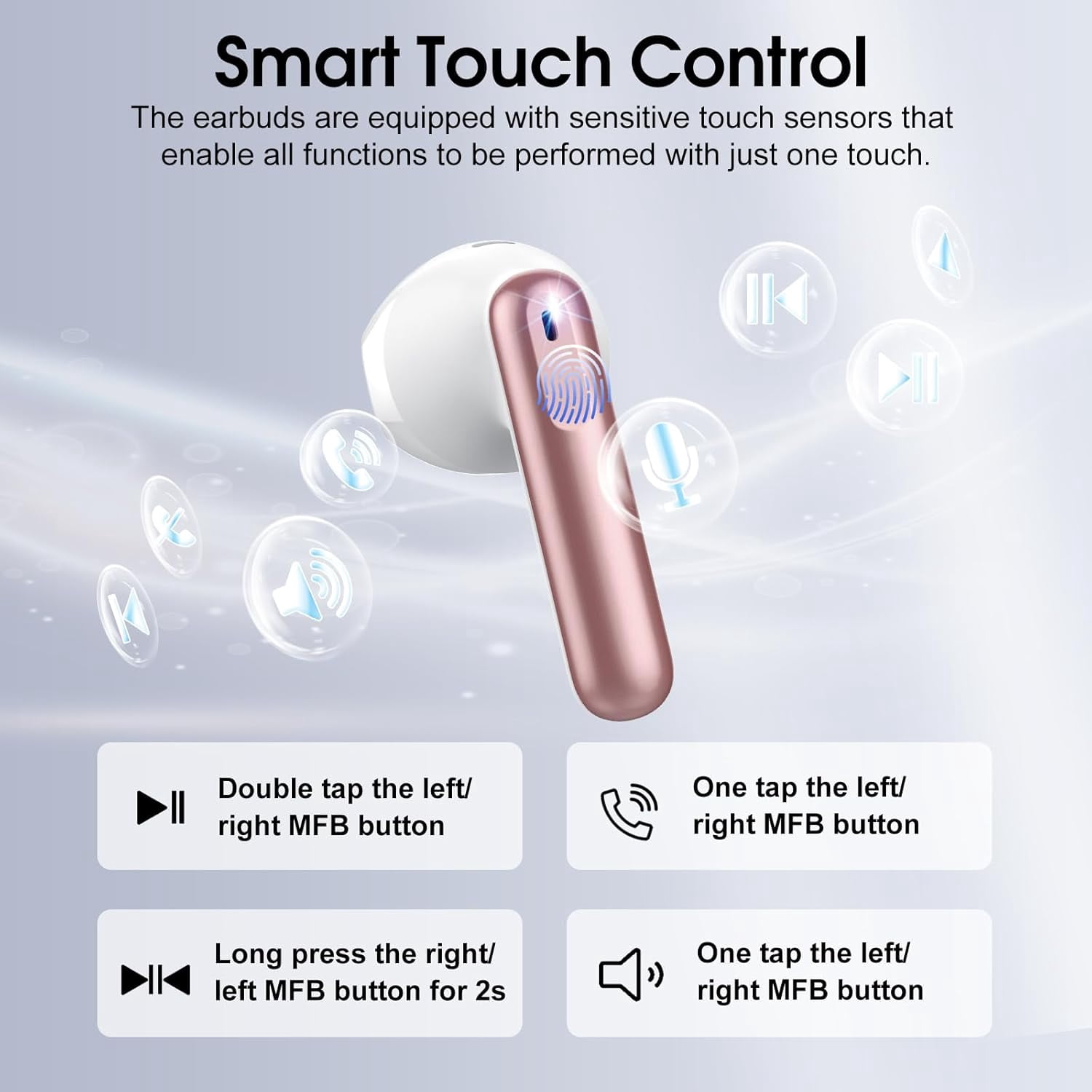Wireless Earbuds, 2026 Bluetooth 5.4 Earphones In Ear 3D Stereo, Bluetooth Headphones with 4 ENC Noise Cancelling Mic, 40H Deep Bass IP7 Waterproof Headset Comfortable Earbuds for Work,Sport Rose