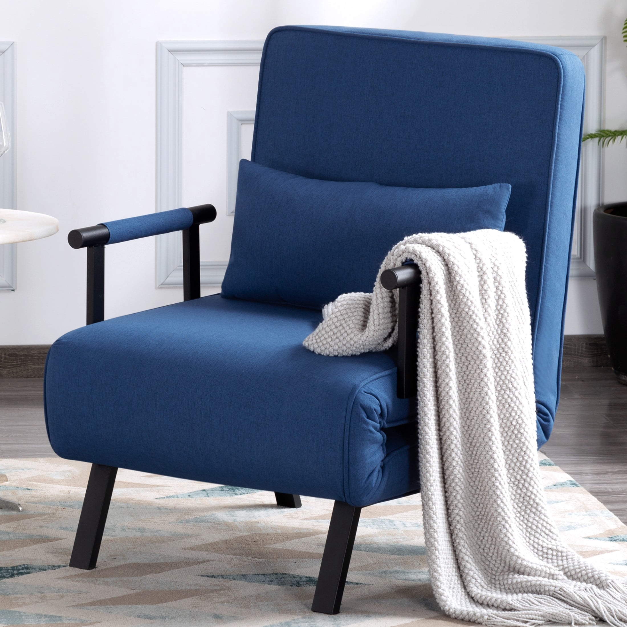 BSHTI Modern Folding Arm Chair Lounge 4-in-1 Convertible Sofa Bed with Adjustable Backrest for Small Spaces (Blue)