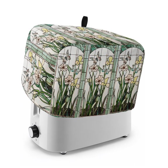Toaster Cover 4 Slice, Green Spring Botanical Dustproof Bakeware Oven Protector with Top Hook, Summer Butterfly Vintage Waterproof Small Kitchen Appliance Toasters Dust Cover, 12"x11"x8"